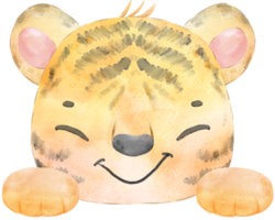 cute baby tiger innocence face head with paw hand watercolour illustration png