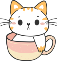 cute kawaii playful kitten cat in ceramics coffee mug cartoon doodle drawing png