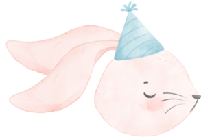 bezaubernd wunderlich Süss glücklich Baby Rosa Hase Hase Gesicht Kopf mit bunt Sanft paster Polka Punkt Party Hut Aquarell Illustration png