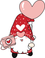 Cute Happy sweet red Valentine Gnome cartoon doodle hand drawing png