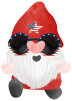 cute fun happy 4th of July Gnome celebrating America freedom independence day watercolour illustration png