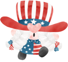 cute fun happy 4th of July Gnome celebrating America freedom independence day watercolour illustration png