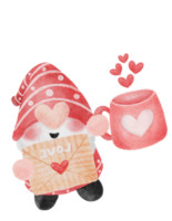 mignonne aquarelle content sourire Valentin l'amour gnome dessin animé griffonnage main tiré png