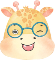 cute watercolor nerd wild giraffe animal wear glasses cartoon painting png