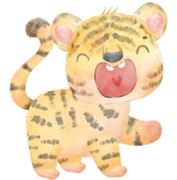 cute happy playful baby tiger watercolour kid animals wildlife cartoon painting illustration png