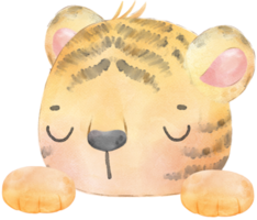 carino bambino tigre innocenza viso testa con zampa mano acquerello illustrazione png