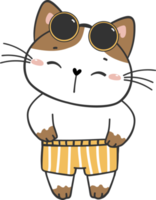 fofa engraçado verão de praia brincalhão gatinho gato dentro calção desenho animado animal mão desenhando rabisco png