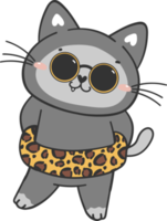 carino divertente estate spiaggia giocoso gattino gatto nel pantaloncini cartone animato animale mano disegno scarabocchio png
