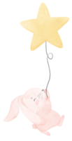 aanbiddelijk grillig zoet gelukkig baby roze konijn konijn Holding een ster ballon kinderen kinderkamer waterverf hand- schilderij png