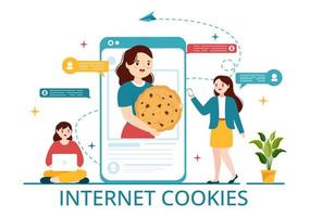 Internet Cookies Technology Illustration with Track Cookie Record of Browsing a Website in Flat Cartoon Hand Drawn Landing Page Templates vector