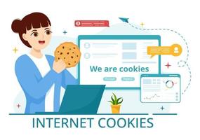 Internet galletas tecnología ilustración con pista Galleta grabar de hojeada un sitio web en plano dibujos animados mano dibujado aterrizaje página plantillas vector