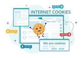 Internet galletas tecnología ilustración con pista Galleta grabar de hojeada un sitio web en plano dibujos animados mano dibujado aterrizaje página plantillas vector