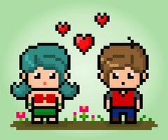 People fall in love in 8 bit pixels. People pairs for cross stitching patterns in vector illustrations.