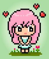 8 Bit Pixels Beautiful Girls Funny. Womens cartoons in vector illustrations.