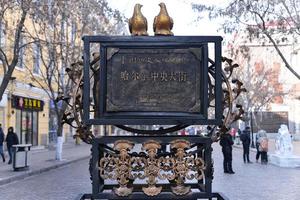 harbin, China - ene 20, 2017-entrada portón de central avenida zhongyang calle. central avenida estaba construido en 1898, eso es ahora un verdadero museo de europeo arquitectónico estilos. foto