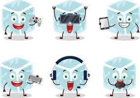 Ice tube cartoon character are playing games with various cute emoticons vector