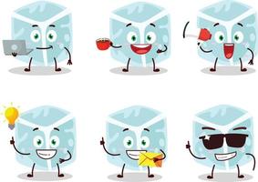 Ice tube cartoon character with various types of business emoticons vector