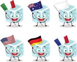 hielo tubo dibujos animados personaje traer el banderas de varios países vector