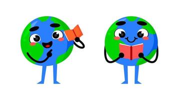 ilustración de tierra mascota lleva un libro. linda vector mascota ilustración.