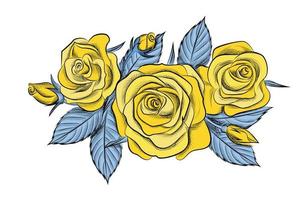 Illustration with blue yellow roses in vector. vector