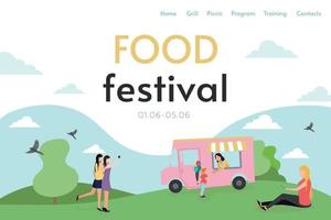 Site header. Weekend. People are resting at the food festival. Vector. vector