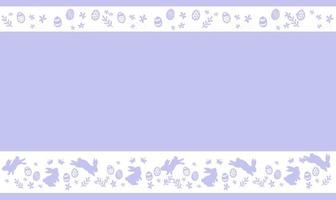 Easter banner with chocolate rabbits and beautifully painted eggs set on the grass. Concept of Easter egg hunt or egg decorating art. Background pastel color minimal design vector