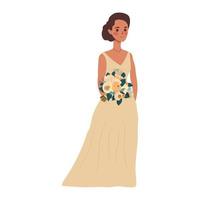 The bride with a wedding bouquet of flowers. Vector illustration in flat cartoon style.