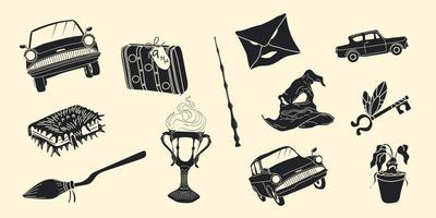 Set of magical things from a wizard school vector