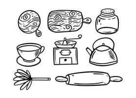 Hand drawn kitchen tools doodle set. Vector illustration.