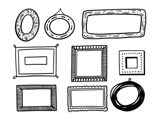Hand drawn black color vintage frames set. Vector illustration.