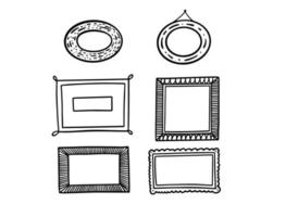 Hand drawn black color vintage style photo frames set. Vector art illustration.