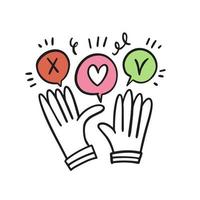 Hands with icons heart, yes or no. Colorful cartoon style. vector