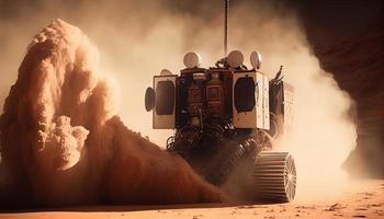 Robot cleaner on Mars. AI render photo
