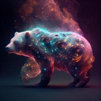 Bear from Galaxies spirals space nebula stars smoke. AI render photo