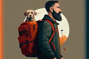 Autumn journey of a man with a dog, background. photo