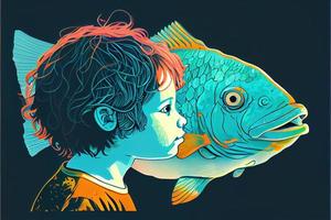 Child with fish logo. photo