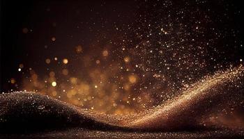 Shiny color golden wave design element with glitter effect on dark background photo