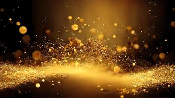 Abstract shiny colored golden wave design element with glitter effect on dark background photo