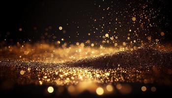 Shiny color golden wave design element with glitter effect on dark background photo