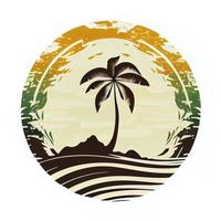 logo plano diseño palma árbol playa puesta de sol ola sur foto