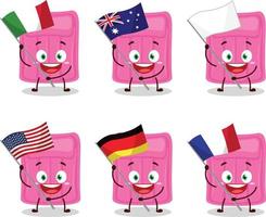 Air mattress cartoon character bring the flags of various countries vector