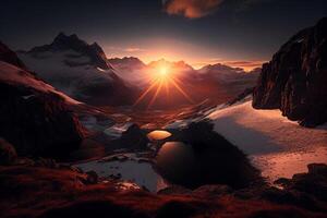 Scenic sunrise in the high mountains of the alpes photo