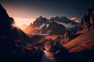 Scenic sunrise in the high mountains of the alpes photo