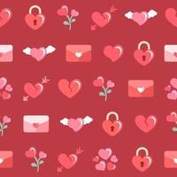 Valentines seamless pattern background. Flat modern icons collage. Romance love themed label, tag, card, print, pattern, texture, etc. vector