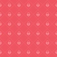 Heart shaped padlock on red background with diagonal dotted lines. Valentine's day seamless pattern. Simple flat vector illustration design.