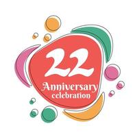 22nd anniversary celebration logo colorful design with bubbles on white background abstract vector illustration