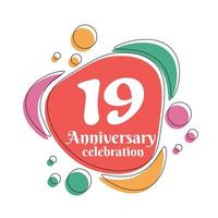 19th anniversary celebration logo colorful design with bubbles on white background abstract vector illustration