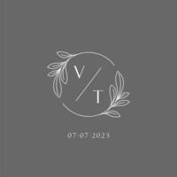 Letter VT wedding monogram logo design creative floral style initial name template vector