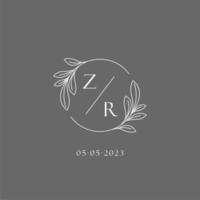 Letter ZR wedding monogram logo design creative floral style initial name template vector