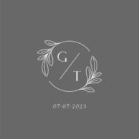 Letter GT wedding monogram logo design creative floral style initial name template vector
